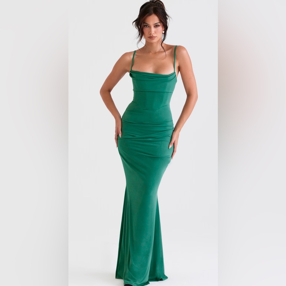 NWT House of CB Milena Green Long Corset Dress XS